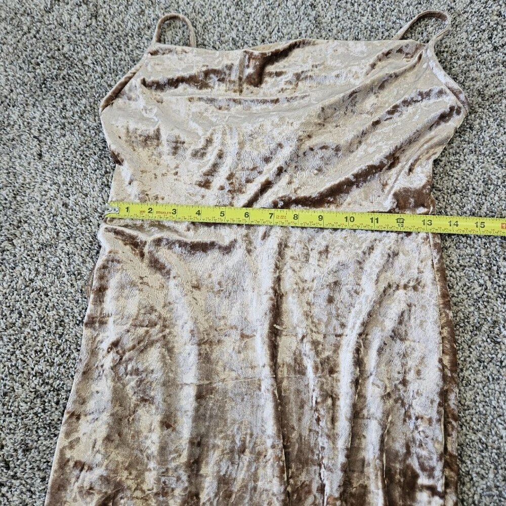 Vtg Y2K Forever 21 Crushed Velvet Midi Dress Tan Sz Med fairycore - Picture 12 of 12